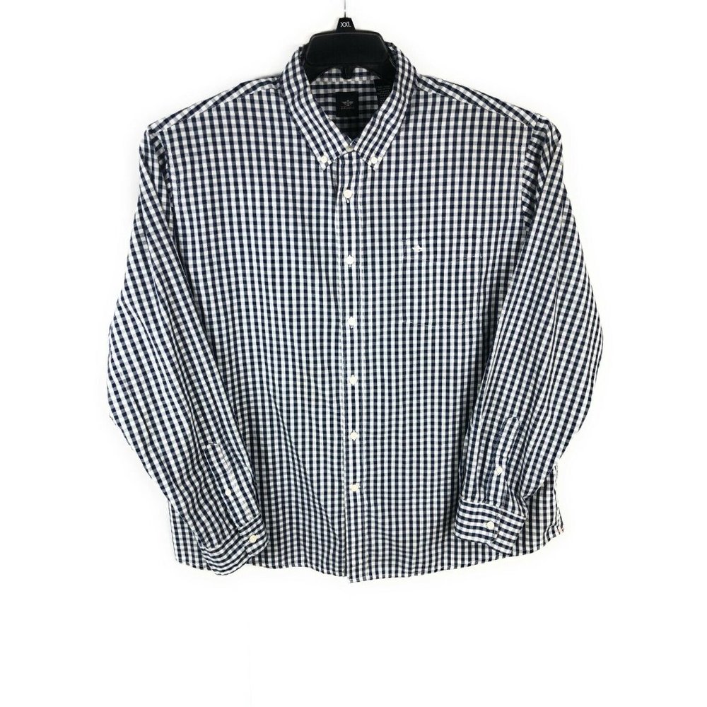 Dockers Men's 2XL Long Sleeve Button Up Blue Check Cotton Blend Adult Shirt A9